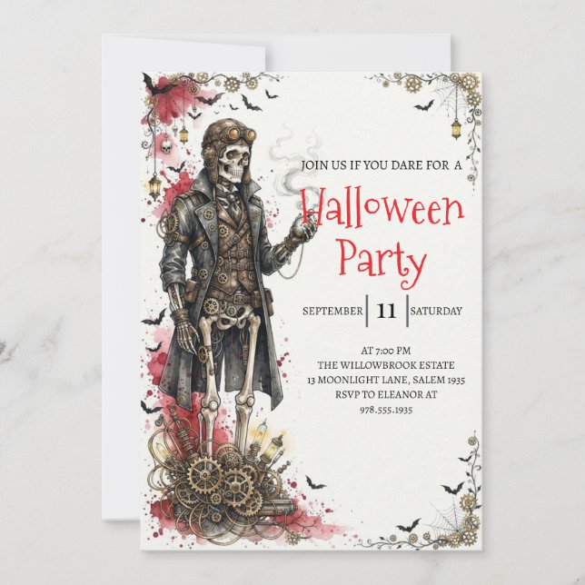 Gotisk Skelett Man Halloween Fest Inbjudan (Framsida)
