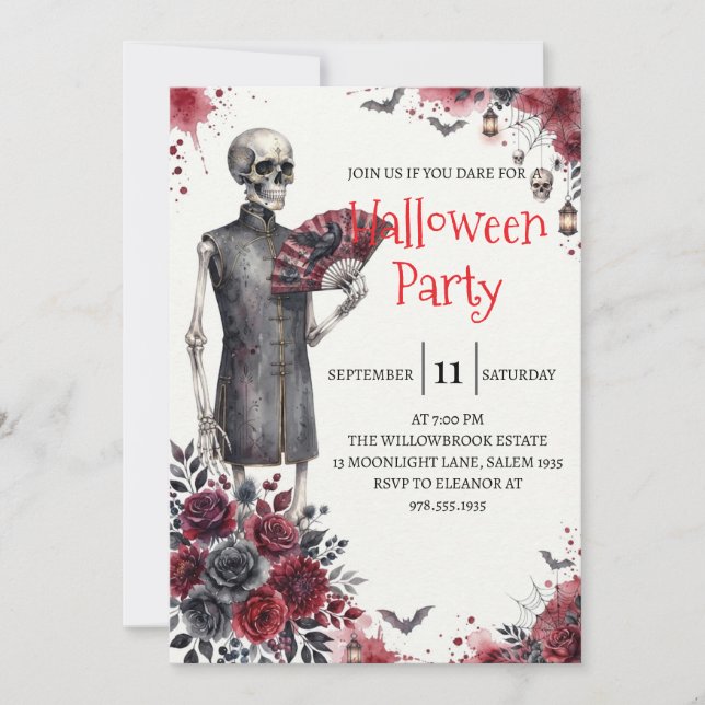 Gotisk Skelett Man Halloween Fest Inbjudan (Framsida)