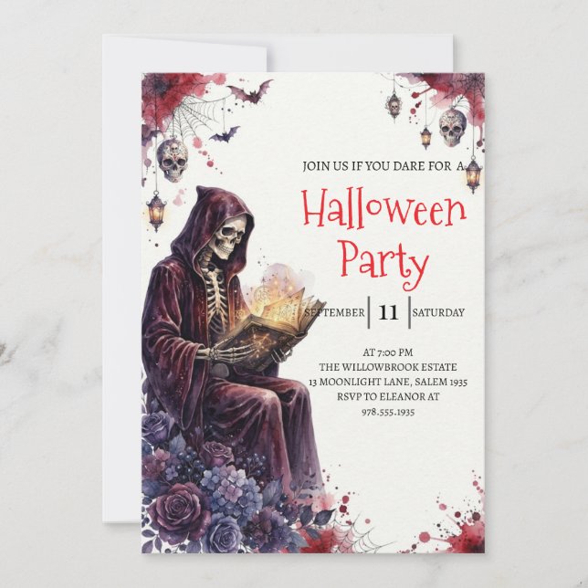 Gotisk Skelett Man Halloweenfest Inbjudan (Framsida)