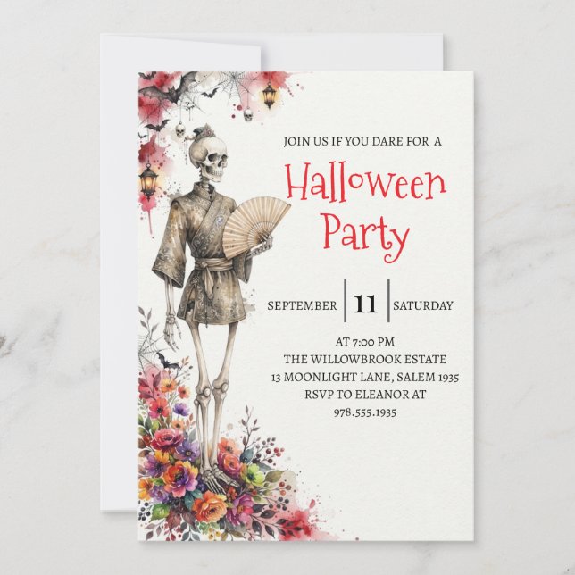 Gotisk Skelett Man Halloweenfest Inbjudan (Framsida)