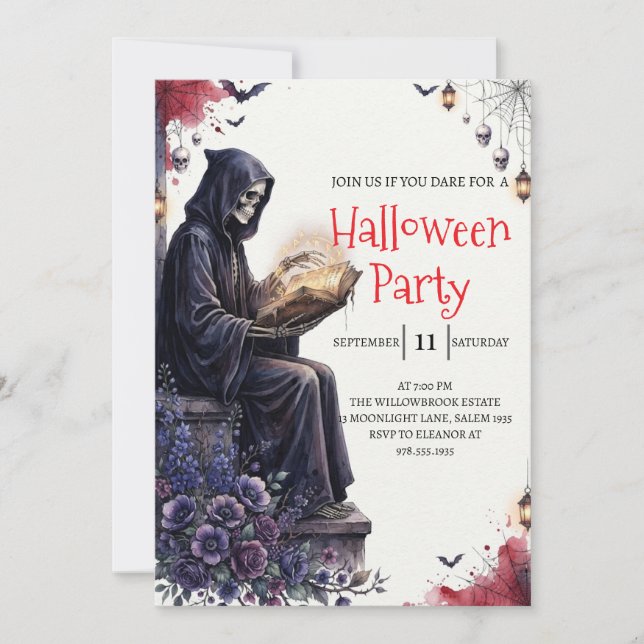 Gotisk Skelett Man Halloweenfest Inbjudan (Framsida)