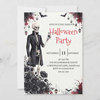 Gotisk Skelett Man Halloweenfest Inbjudan