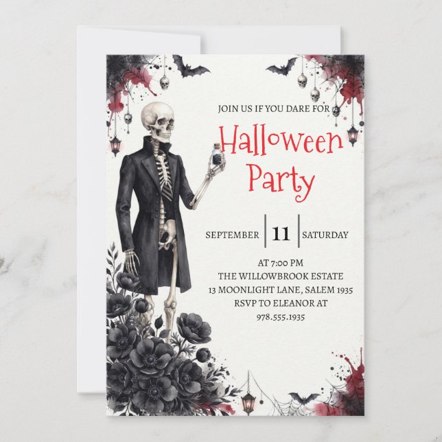 Gotisk Skelett Man Halloweenfest Inbjudan (Framsida)