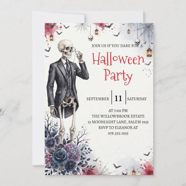 Gotisk Skelett Man Halloweenfest Inbjudan (Framsida)