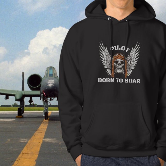 Gotisk Skelett Pilot Fött att Sväva Födelsedag  Hoodie (Skapare uppladdad)
