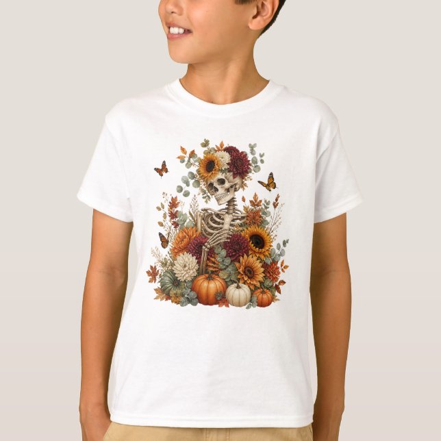 Gotisk Skelett Pumpa Halloween  T Shirt (Framsida)