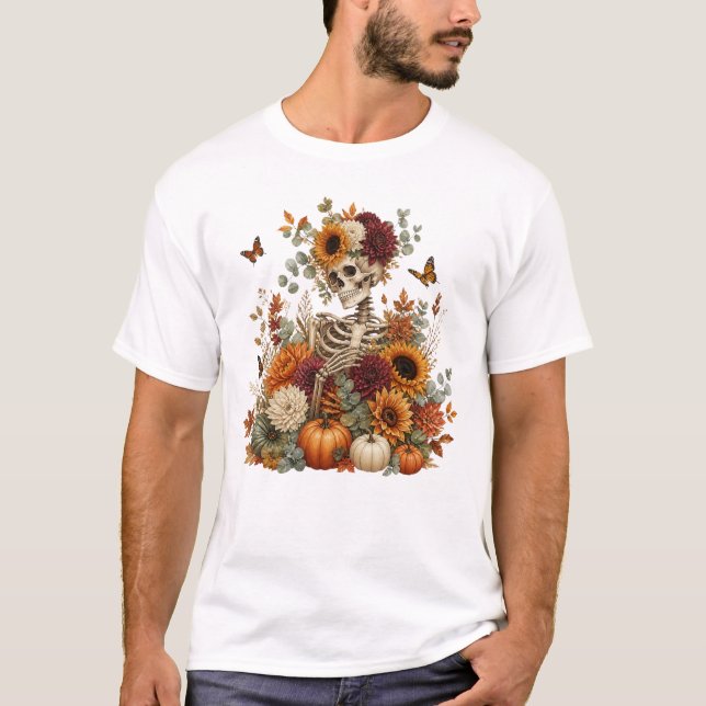 Gotisk Skelett Pumpa Halloween  T Shirt (Framsida)