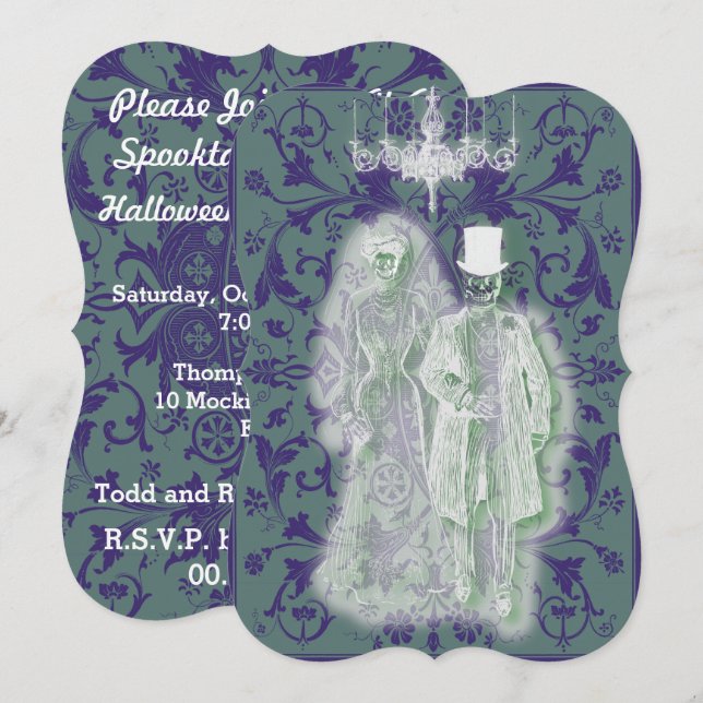 Gotisk skelett spökbrud och brudgumspare inbjudningar (Fram/baksida)