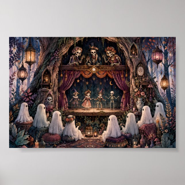 Gotisk skelettdockshow Mysig spökmarionett Poster (Framsidan)