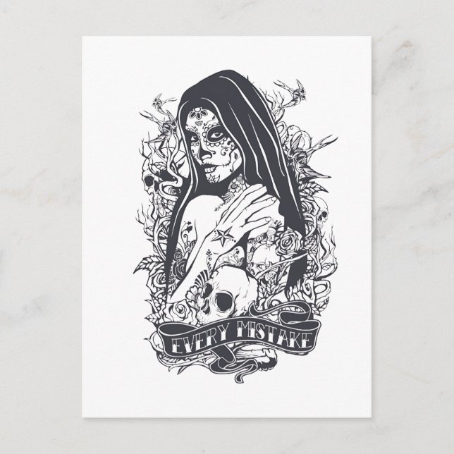 Gotisk sockerkalle kvinna tatuering konst vykort (Framsida)