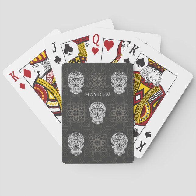 Gotisk sockerkalle och grå geometrisk personlig casinokort (Baksidan)