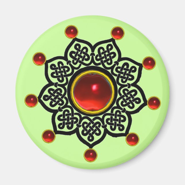 GOTISK SOL Röd rubin ädelsten Magnet (Framsidan)