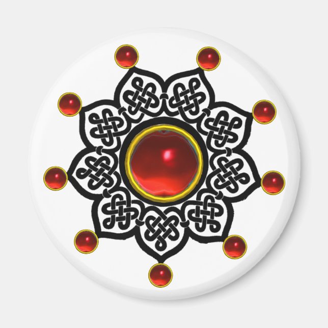 GOTISK SOL Röd rubin ädelsten Magnet (Framsidan)