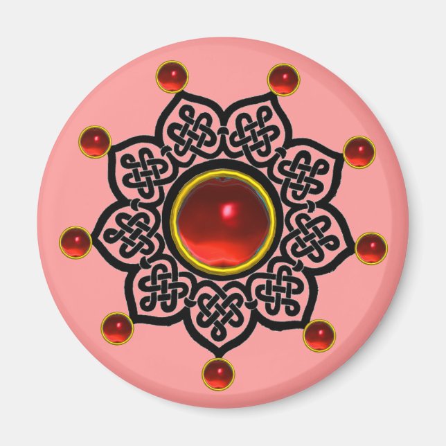GOTISK SOL Röd rubin ädelsten Magnet (Framsidan)