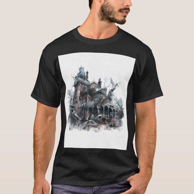 Gotisk spökhus Halloween-konst T Shirt (Framsida)