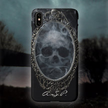 Gotisk spöklik skull utsmyckad ram svart silver Go
