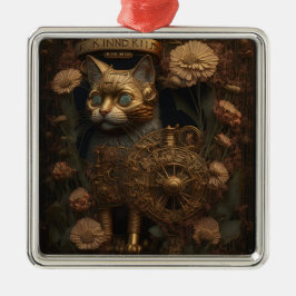 Gotisk Steampunk Guld Katt Julgransprydnad Metall