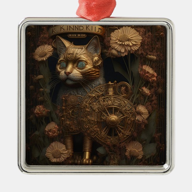 Gotisk Steampunk Guld Katt Julgransprydnad Metall (Framsidan)