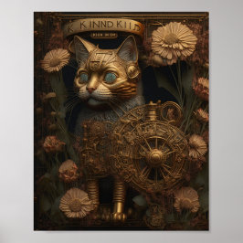 Gotisk Steampunk Guld Katt Poster