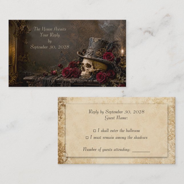 Gotisk Steampunk RSVP-kort Tilläggskort (Fram/baksida)