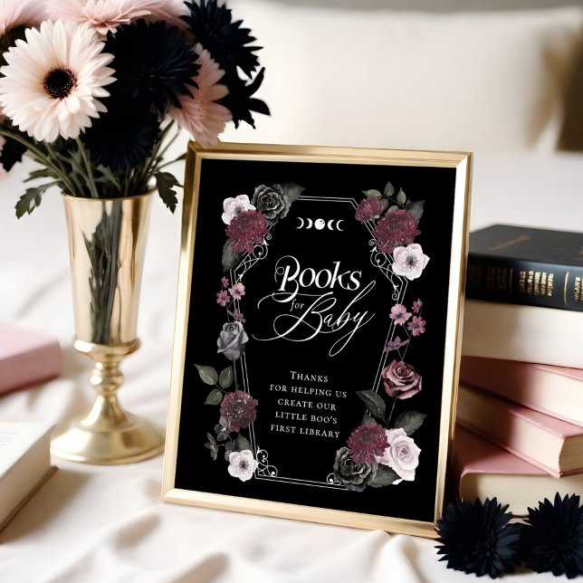 Gotisk svart akvarell blommig bok för baby tecken poster (Gothic Black Watercolor Floral Books for Baby Sign)