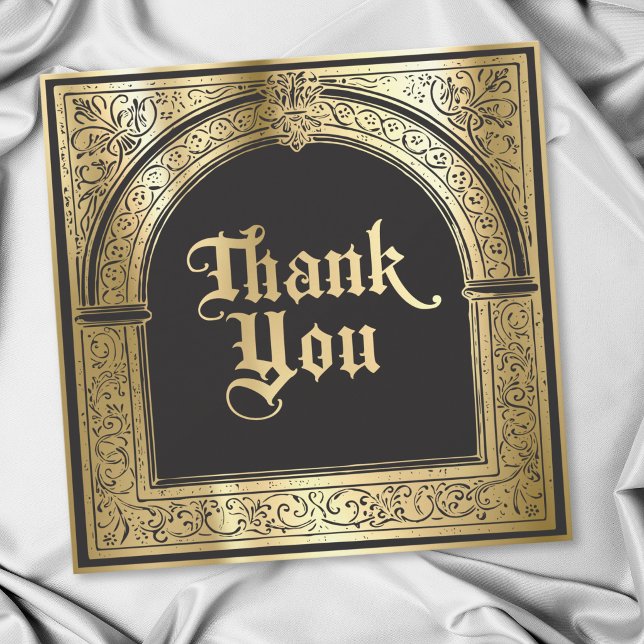 Gotisk svart guld medeltida till döden tack kort (Gothic Black Gold Medieval Until Death Thank You Card)