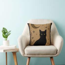 Gotisk svart katt botanisk kudde | Vintage inredni