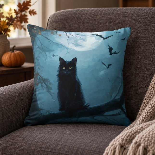 Gotisk svart katt Halloween-kudde Kudde (Gothic Black Cat Halloween Pillow)
