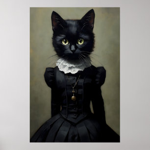 Gotisk svart katt i klänningstryck, Mörk akademi Poster