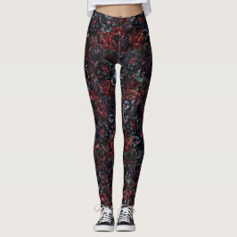 Gotisk svart katt & mörka blommor mönster leggings