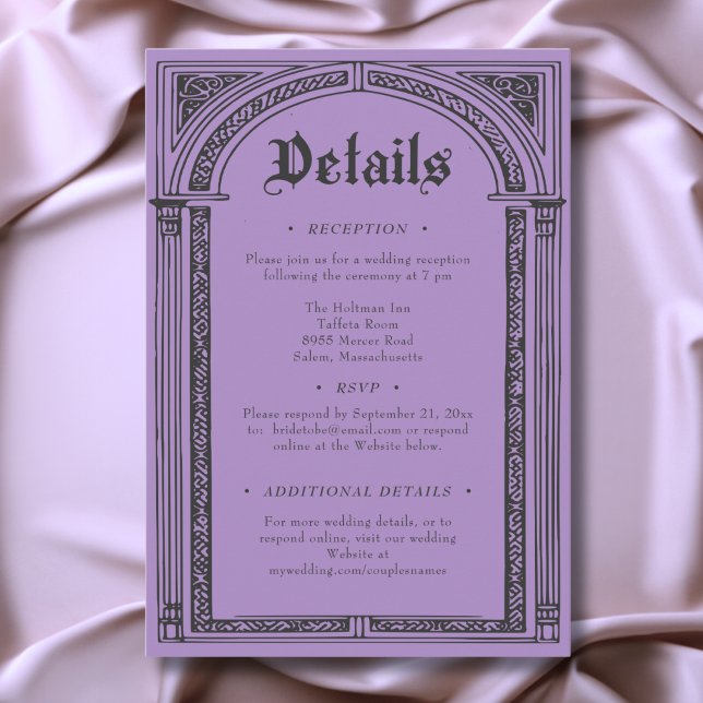 Gotisk Svart Lila Medeltida Tills Döden Bröllop Tilläggskort (Gothic Black Purple Medieval Until Death Wedding Enclosure Card)