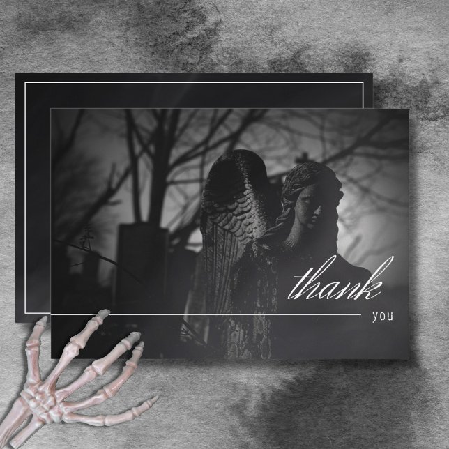 gotisk svart och vit kyrkogård tills Bröllop dör Tack Kort (Gothic Black & White Cemetery Until Death Wedding Thank You Card)