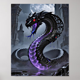 Gotisk svart orm Glödande lila neon fantasi Poster