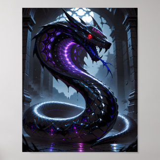 Gotisk svart orm Glödande lila neon fantasi Poster