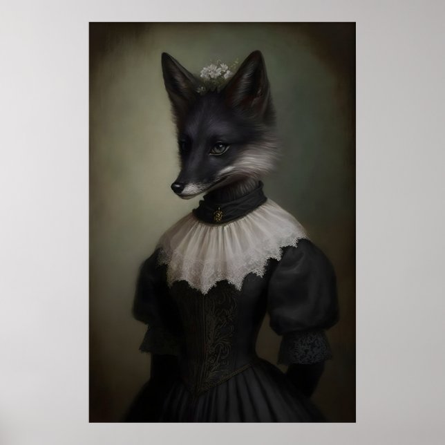 Gotisk svart räv konsttryck viktoriansk mörk akade poster (Framsidan)