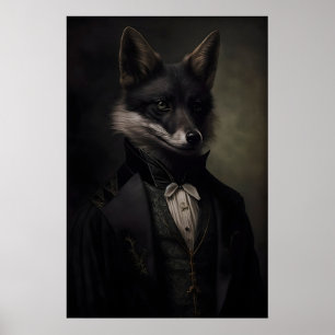 Gotisk svart räv vintageaffisch, konsttryck poster
