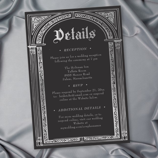 Gotisk svart silver medeltida bröllop tilläggskort (Gothic Black Silver Medieval Wedding Enclosure Card)