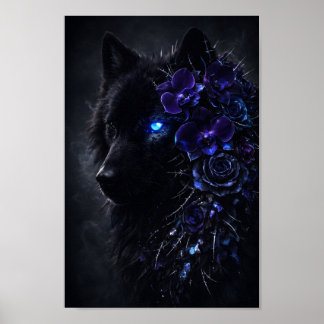 Gotisk svart varg med lysande blått öga och lila b poster