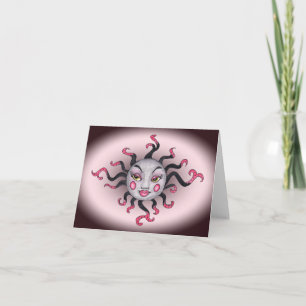 Gotisk Titt Fantasi Sol Grå Söt Ansikte Rosa Kort