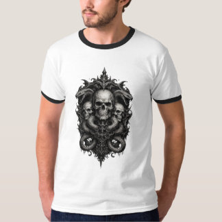 Gotisk tredubbel dödskalle prydd vapensköld t shirt