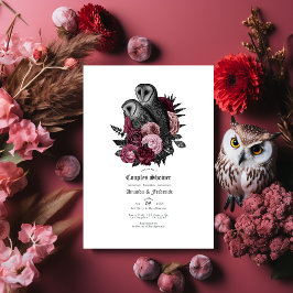 Gotisk uggla och blomster Halloween par badkar Inbjudningar