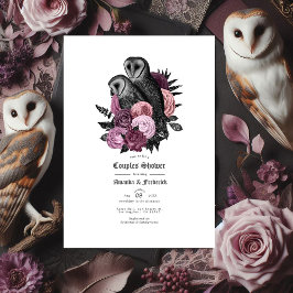 Gotisk uggla och mauve vintage blomsterbröllopsdus inbjudningar