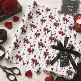 Gotisk valentinspindelväv och röda hjärtan presentpapper