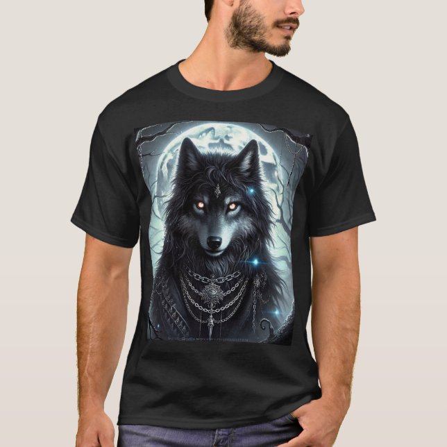 gotisk Varg | Full Moon | Mörk Fantasy T Shirt (Framsida)