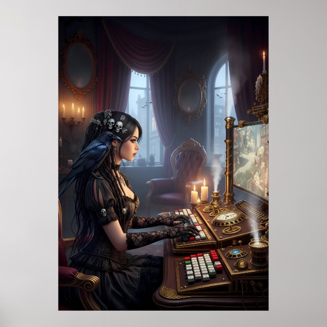 Gotisk viktoriansk gamer-tjej-konst poster (Framsidan)