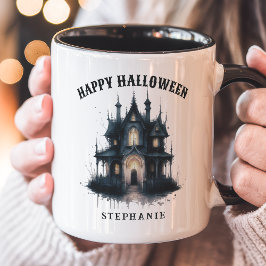 Gotisk viktoriansk spökhus Glad Halloween Mugg