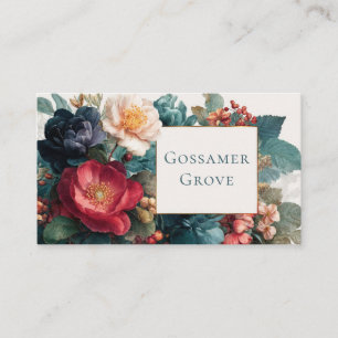 Gotisk Vintage Blommig Röd Turkos Rosen Guld Ram Visitkort