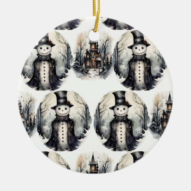 gotisk vinter snögubbe julgransprydnad keramik (Framsidan)