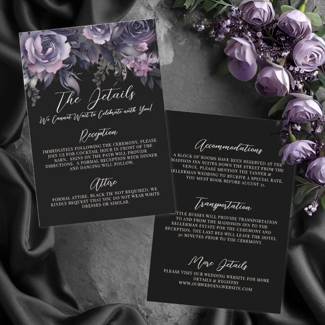 Gotiska Blommiga Bröllopsdetaljer Tilläggskort (Gothic Floral Wedding Details Enclosure Card)