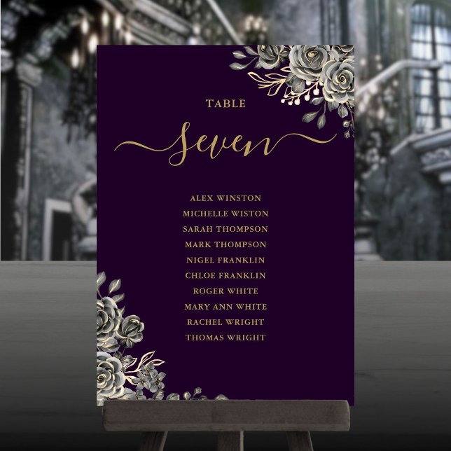 Gotiska blomros Sittplan Bordnummer Inbjudningar (Gothic Floral Roses Seating Plan Table Number)